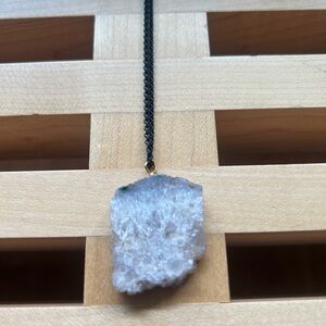 New Larissa Loden Crystal Rock Stone Pendant Necklace on 30in Black Chain